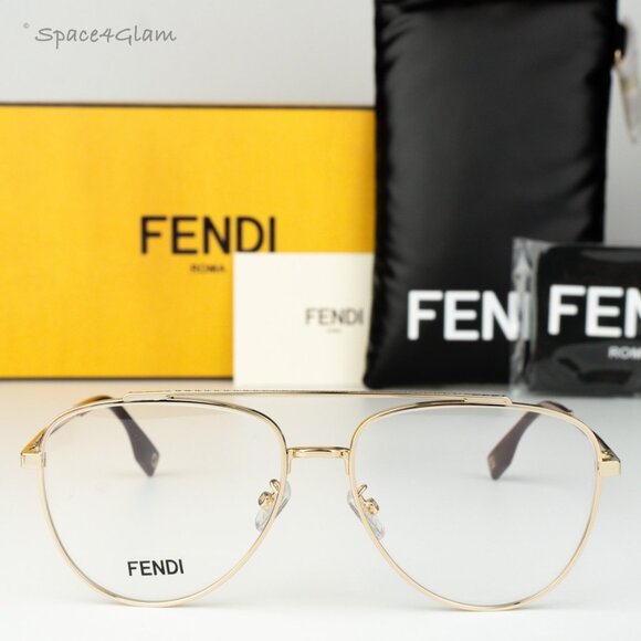 Fendi Men Eyeglasses Metal Shiny Clear Gold Demo Pilot FE50077U 032 BRAND NEW - Picture 1 of 10